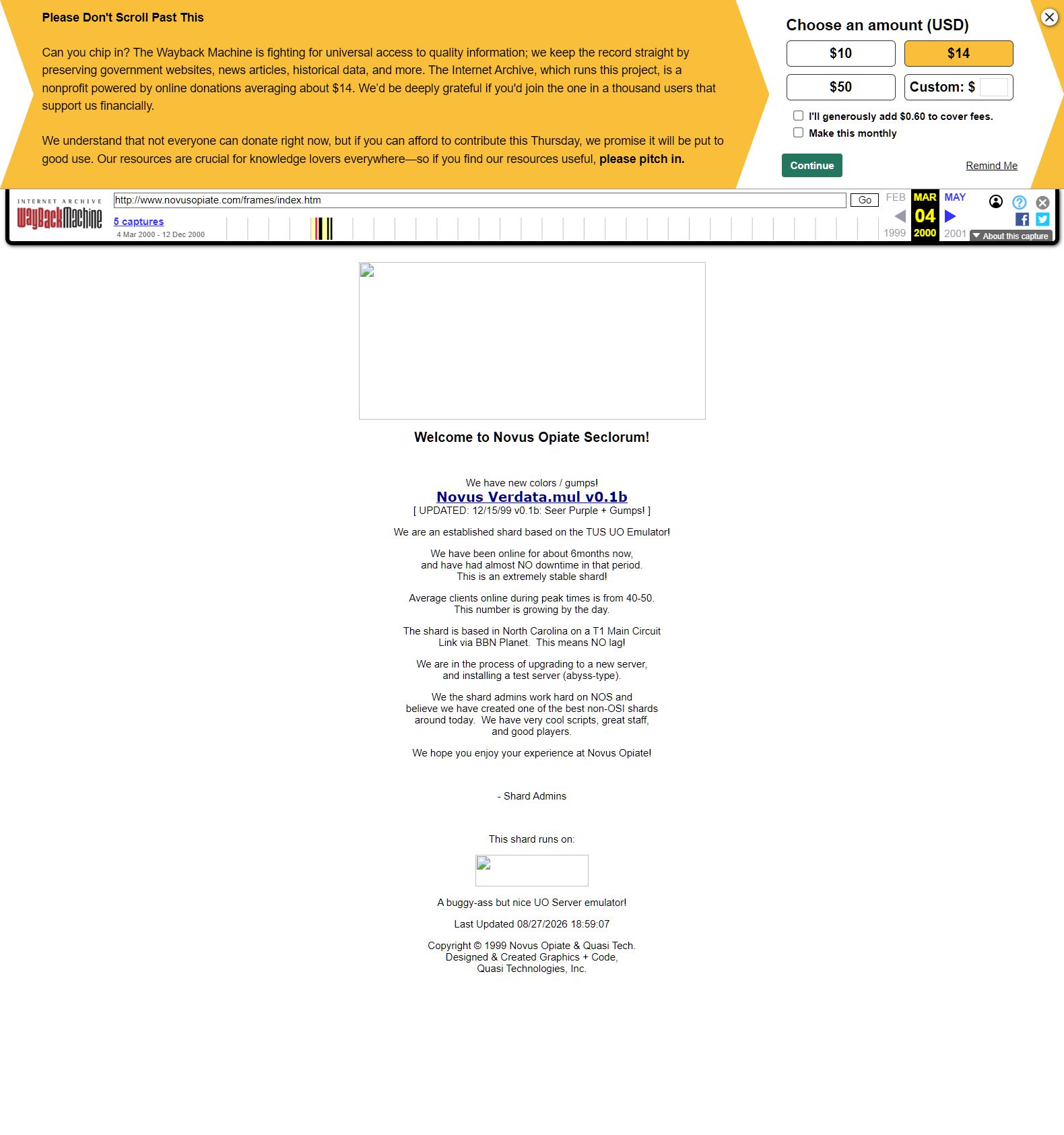 A reviewed crop of the original Novus website from March 2000