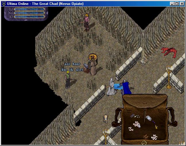 The Novus Newbie Mine with rocky ground, custom walls, and the period game interface